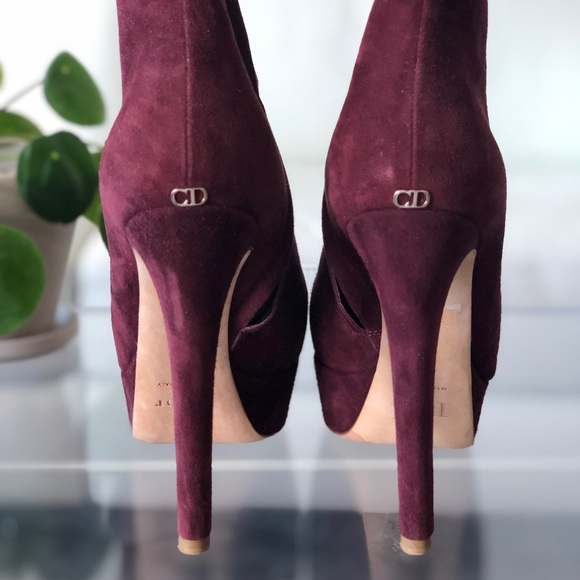 Christian Dior Burgundy Knee High Suede Boots - Picture 2 of 8